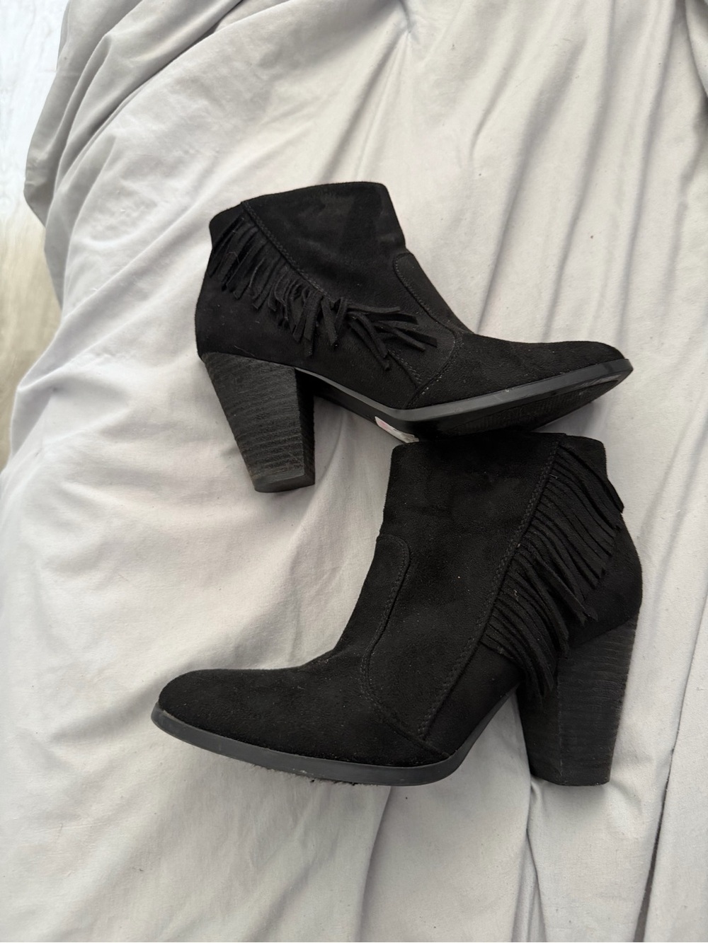 Cato Black Suede Fringe Ankle Booties